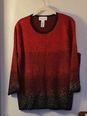 Alfred Dunner Women's Sweater Black Red Beaded Sparkle Size XLarge